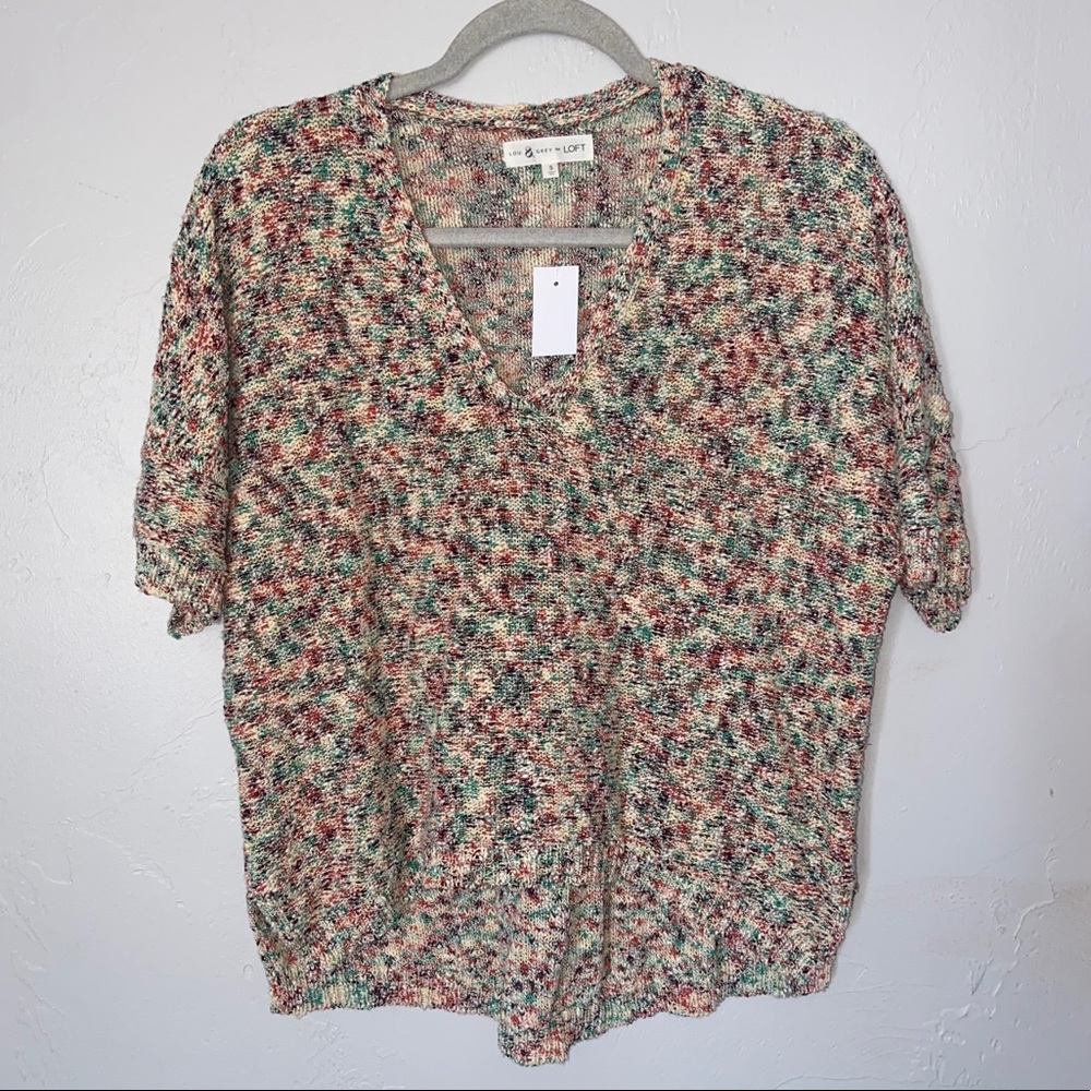 Lou & Grey Marled V Neck Short Sleeve Sweater